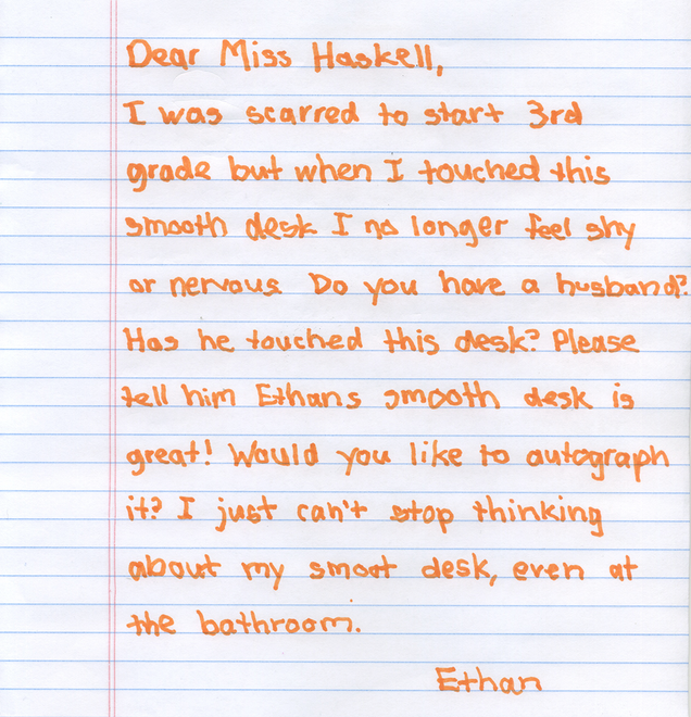Illustration for article titled These Third-Graders’ Letters To Their Teacher About How Smooth Their Wood Desks Are Will Warm Your Heart
